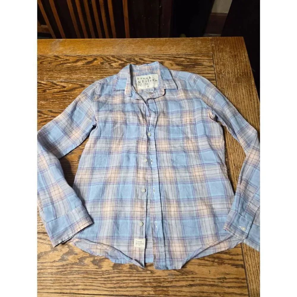 Frank&Eileen Barry multi color pastel linen plaid sz Medium